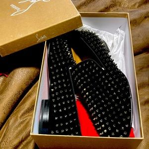 Black new loubitins mens Loafers Rollerboy Spikes Flats